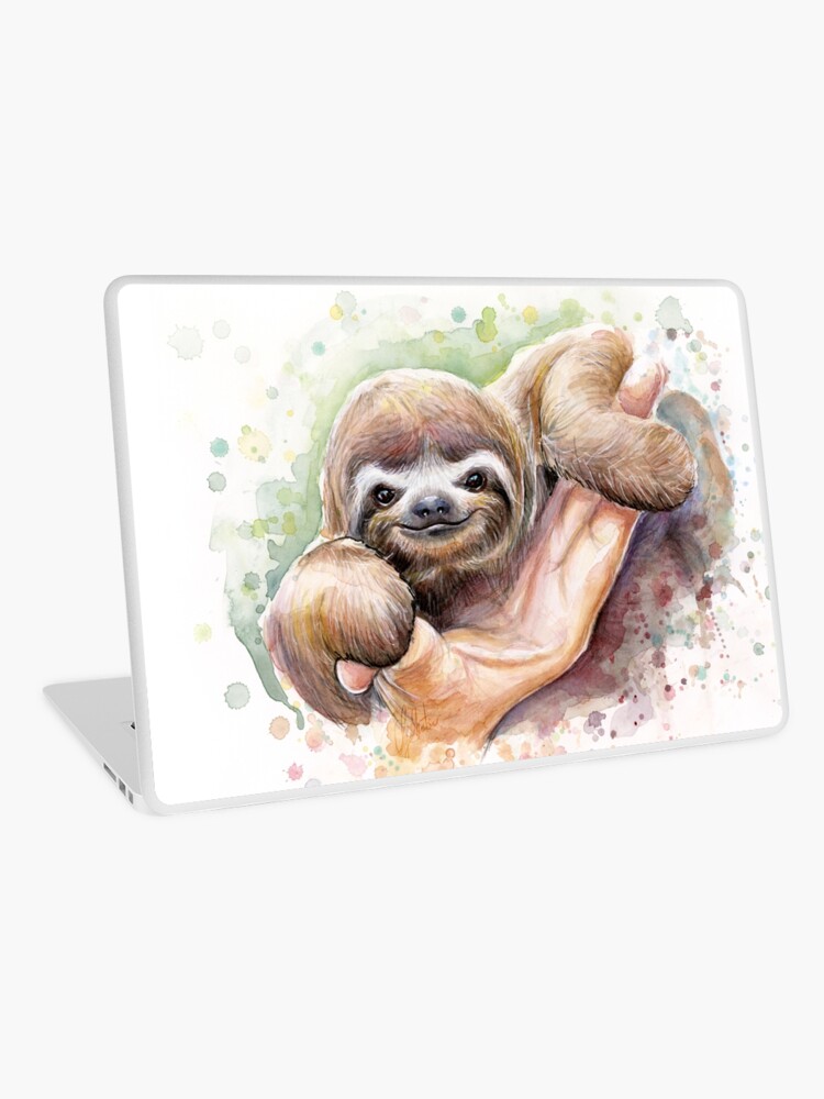 Baby Sloth Watercolor Painting Cute Baby Animals Print Laptop Skin By Olga Shvartsur Redbubble