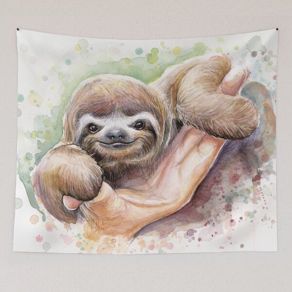 Item preview, Baby Sloth Watercolor Painting, Cute Baby Animals Print designed and sold by Olga Shvartsur.
