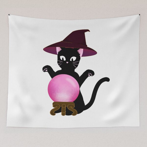 Item preview, Cute cat with witch hat and glass ball designed and sold by Maci-MC.