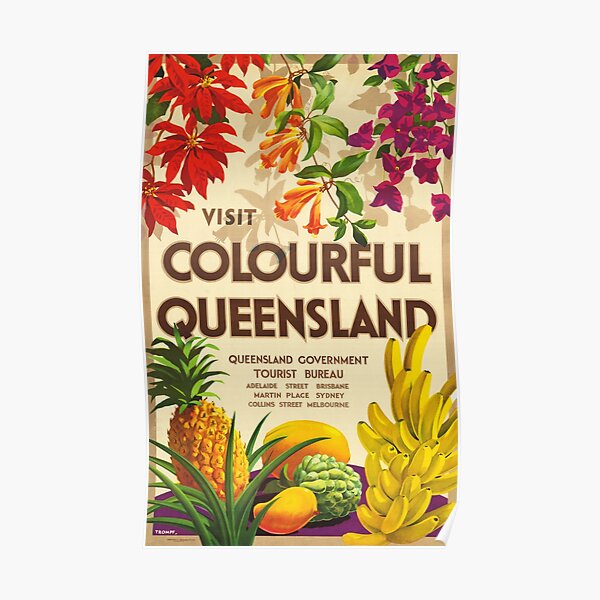 Colourful Queensland Australia Tropical Fruit and Flora Poster Poster