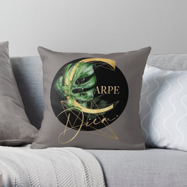 Carpe Diem – Inspiring quote in gold. Throw Pillow