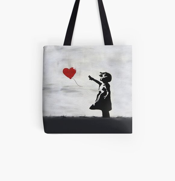 Banksy Girl with heart balloon graffiti ORIGINAL WALL street art HD HIGH QUALITY ONLINE STORE All Over Print Tote Bag