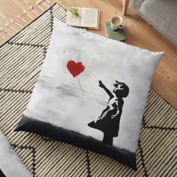 Banksy Girl with heart balloon graffiti ORIGINAL WALL street art HD HIGH QUALITY ONLINE STORE Floor Pillow