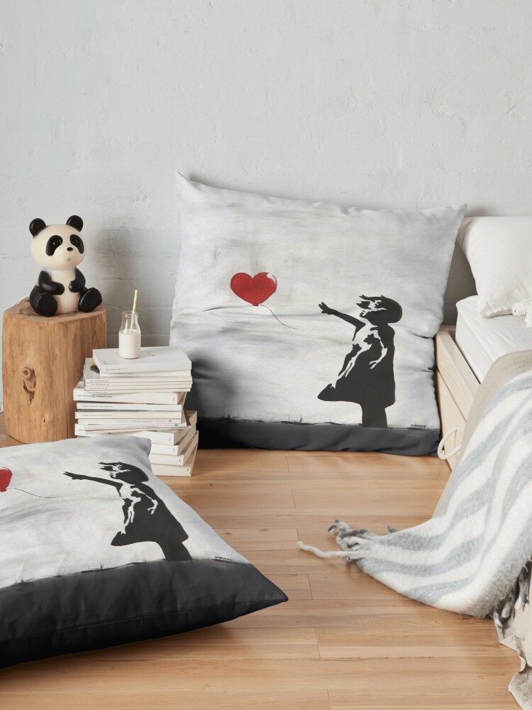Alternate view of Banksy Girl with heart balloon graffiti ORIGINAL WALL street art HD HIGH QUALITY ONLINE STORE Floor Pillow