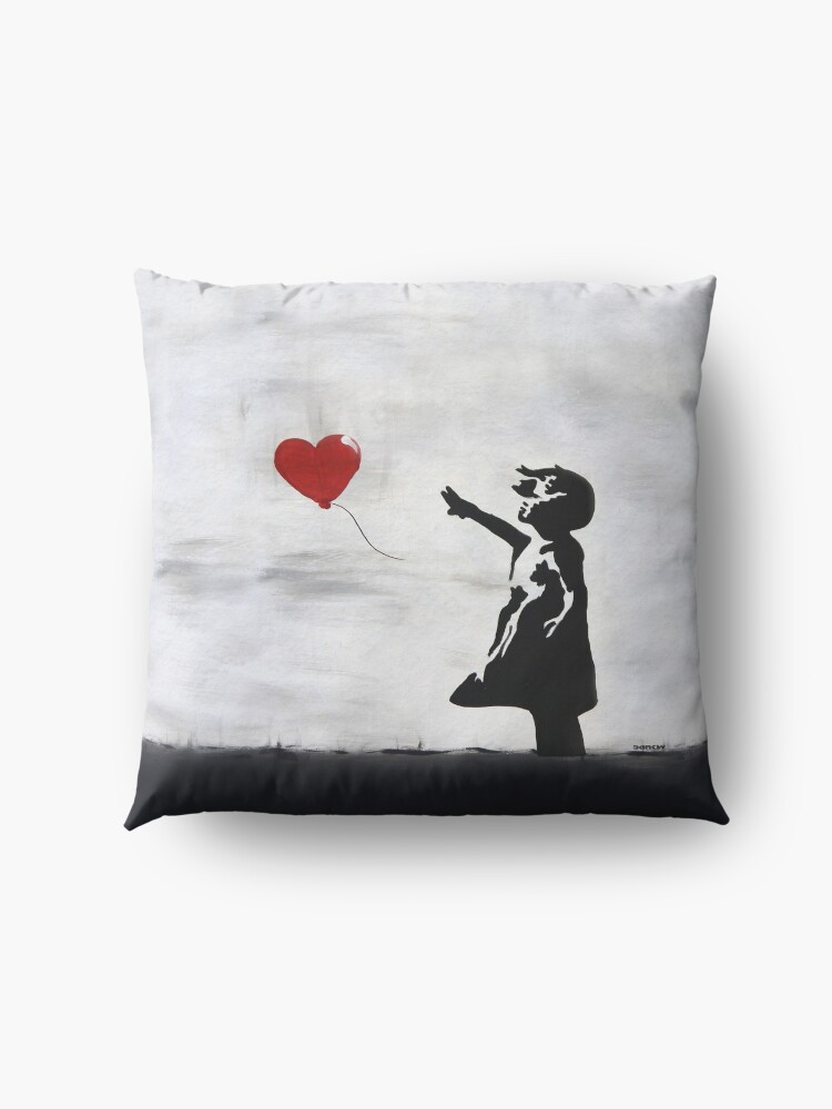 Alternate view of Banksy Girl with heart balloon graffiti ORIGINAL WALL street art HD HIGH QUALITY ONLINE STORE Floor Pillow