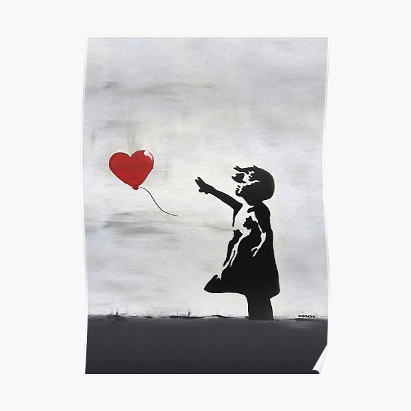 Banksy Girl with heart balloon graffiti ORIGINAL WALL street art HD HIGH QUALITY ONLINE STORE Poster