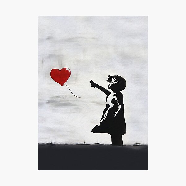 Banksy Girl with heart balloon graffiti ORIGINAL WALL street art HD HIGH QUALITY ONLINE STORE Photographic Print