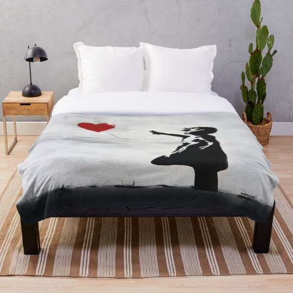 Banksy Girl with heart balloon graffiti ORIGINAL WALL street art HD HIGH QUALITY ONLINE STORE Throw Blanket