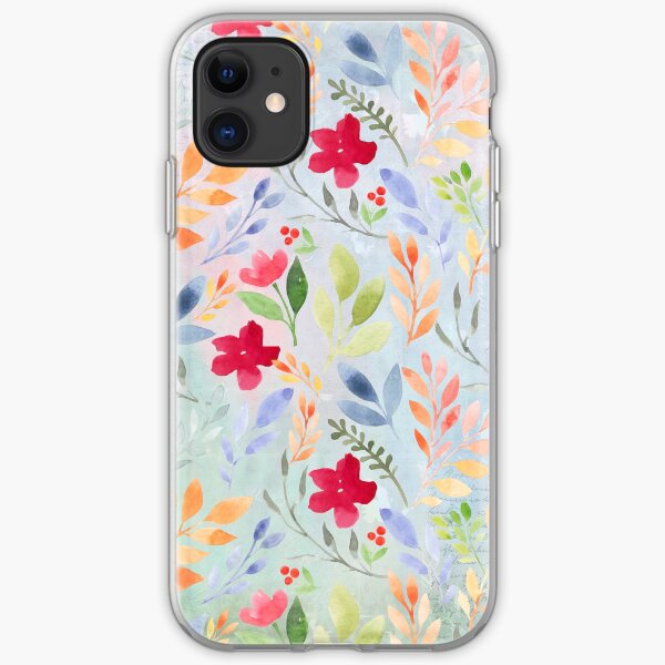 Floral Script Pattern - Blue Periwinkle iPhone Soft Case