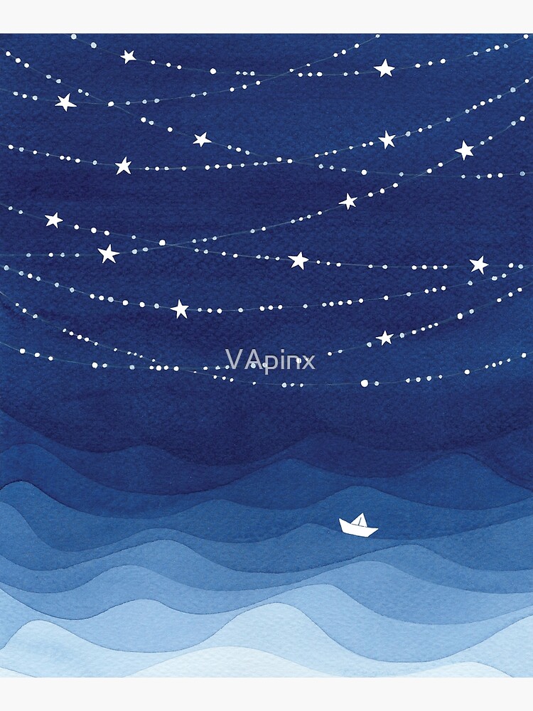 Garland of Stars IV, nautical watercolor by VApinx