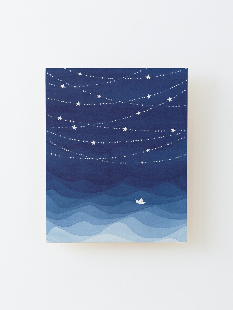 Alternate view of Garland of Stars IV, nautical watercolor Mounted Print