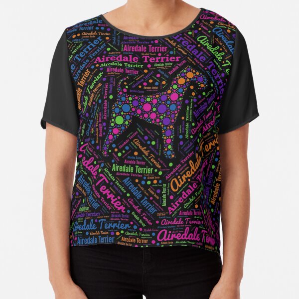 Airedale Terrier Fun Dot Art and Word Pattern Chiffon Top