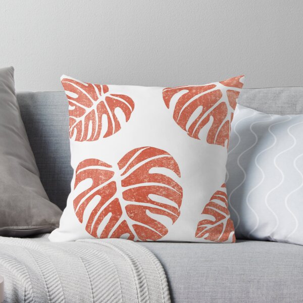 Terracotta Leaf - Monstera - Terracotta Abstract Print - Modern, Minimal, Contemporary Abstract Throw Pillow