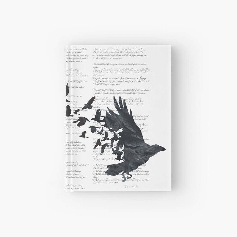 Vintage Style Print with Poem Text Edgar Alan Poe: Edgar Alan Crow Hardcover Journal