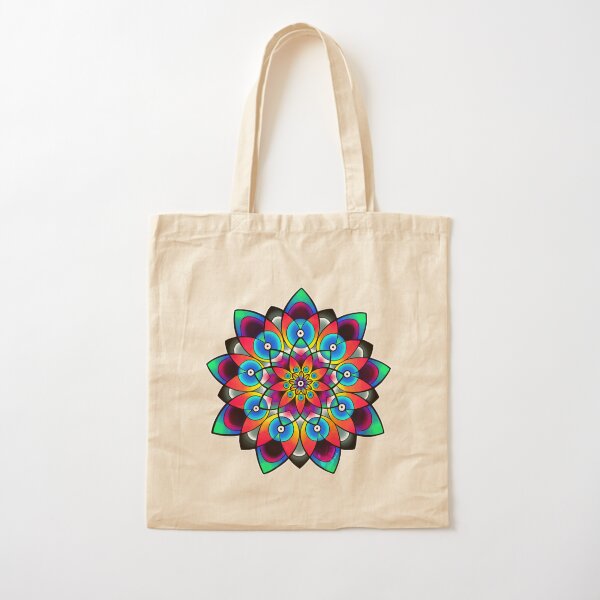 Neon Spirograph Lotus Digital Design Cotton Tote Bag
