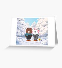 Brown bear and cony bunny rabbit winter love Greeting Card