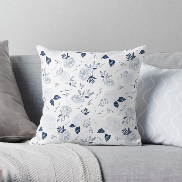Floral Blossom - Midnight Blue Throw Pillow