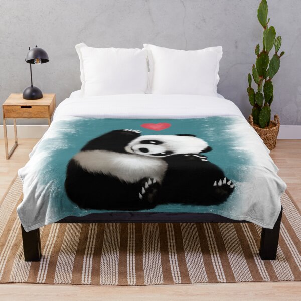 Panda Love (Blue) Throw Blanket