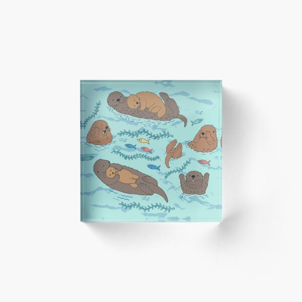 Sea Otters - cute animal pattern by Cecca Designs Acrylic Block
