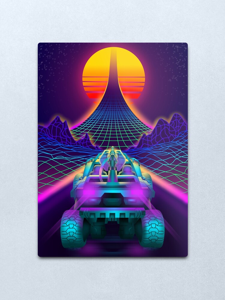 Alternate view of Outrun Retrowave Warthog Halo Ring Metal Print