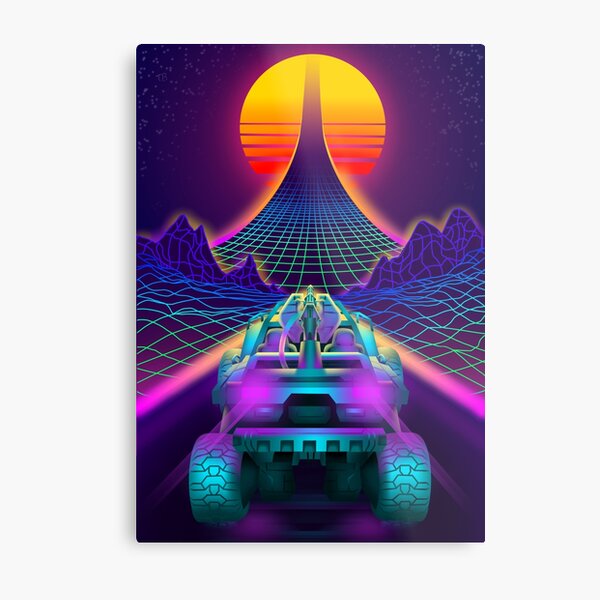 Outrun Retrowave Warthog Halo Ring Metal Print