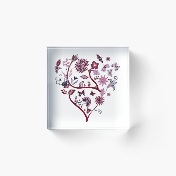 Fantasy Indian Floral - elegant, romantic pattern by Cecca Designs Acrylic Block