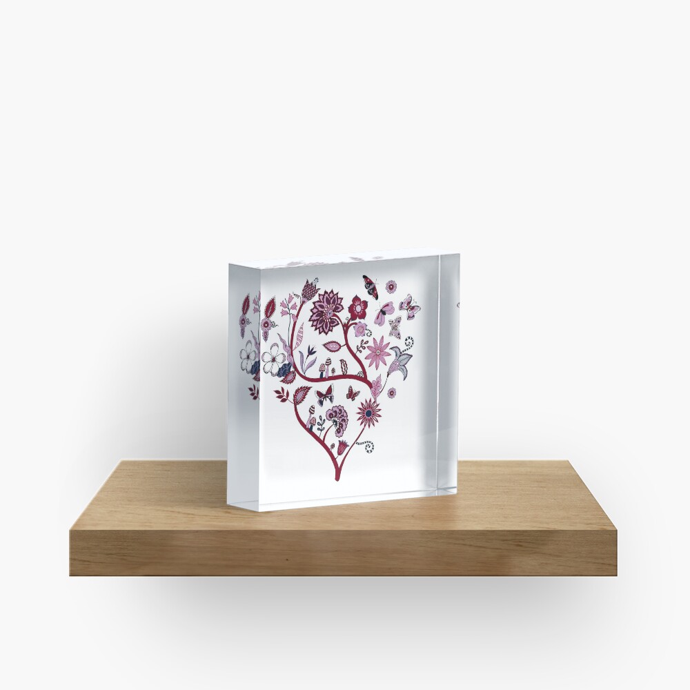 Fantasy Indian Floral - elegant, romantic pattern by Cecca Designs Acrylic Block