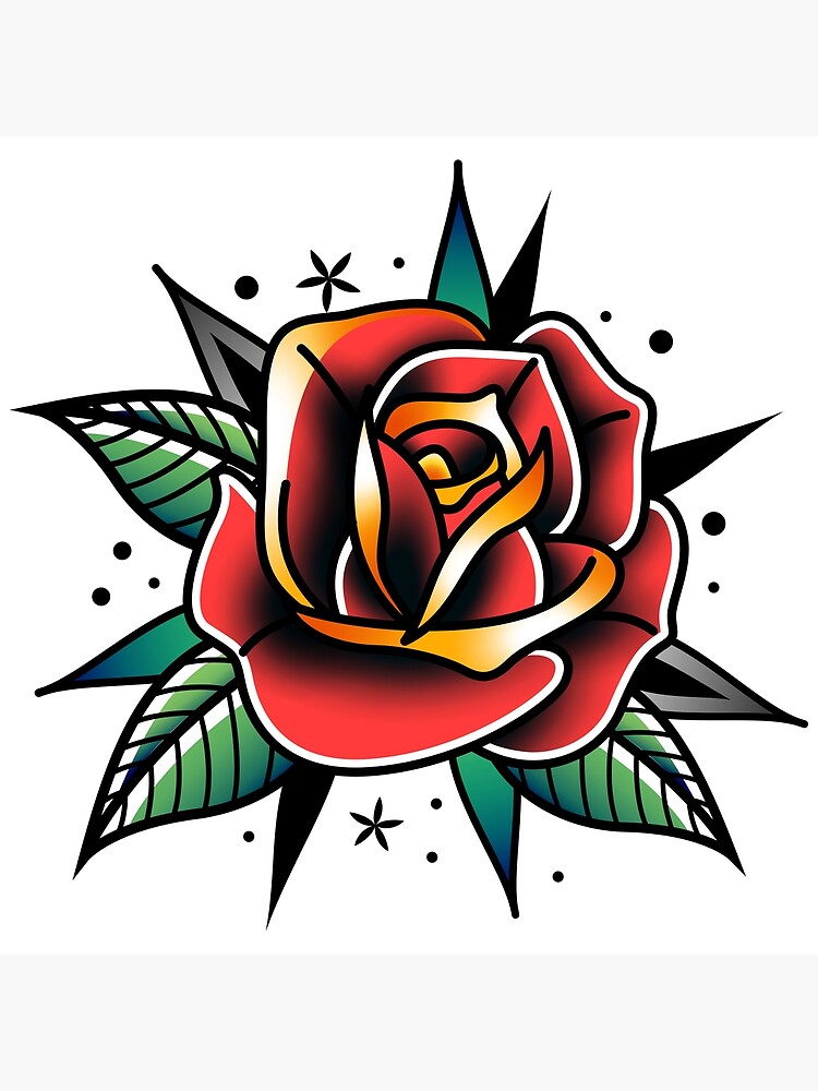 traditional old school tattoo rose Poster for Sale by Adamova