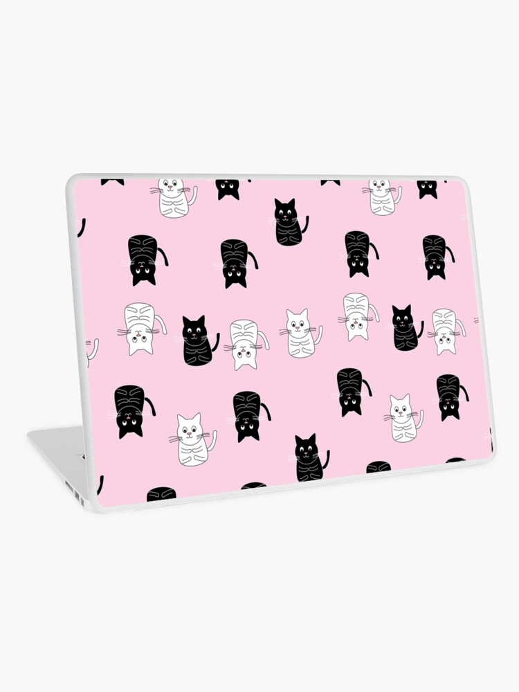 Kawaii Black And White Cat In Baby Pink Background Laptop Skin By Sevenfourteen Redbubble