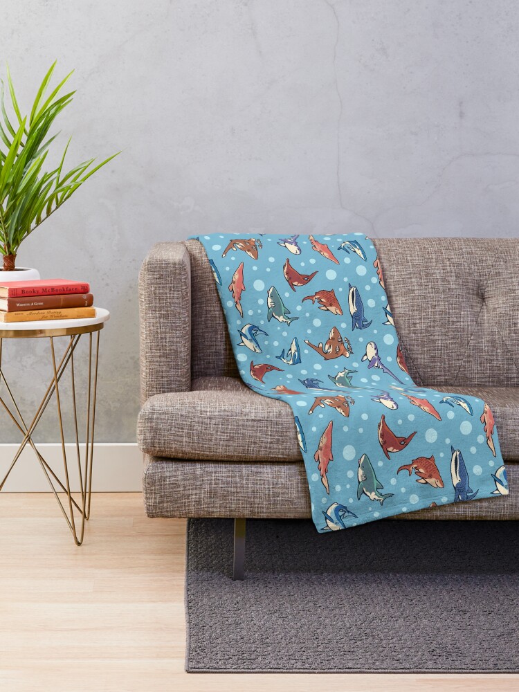 Alternate view of Sharks in the light blue Throw Blanket