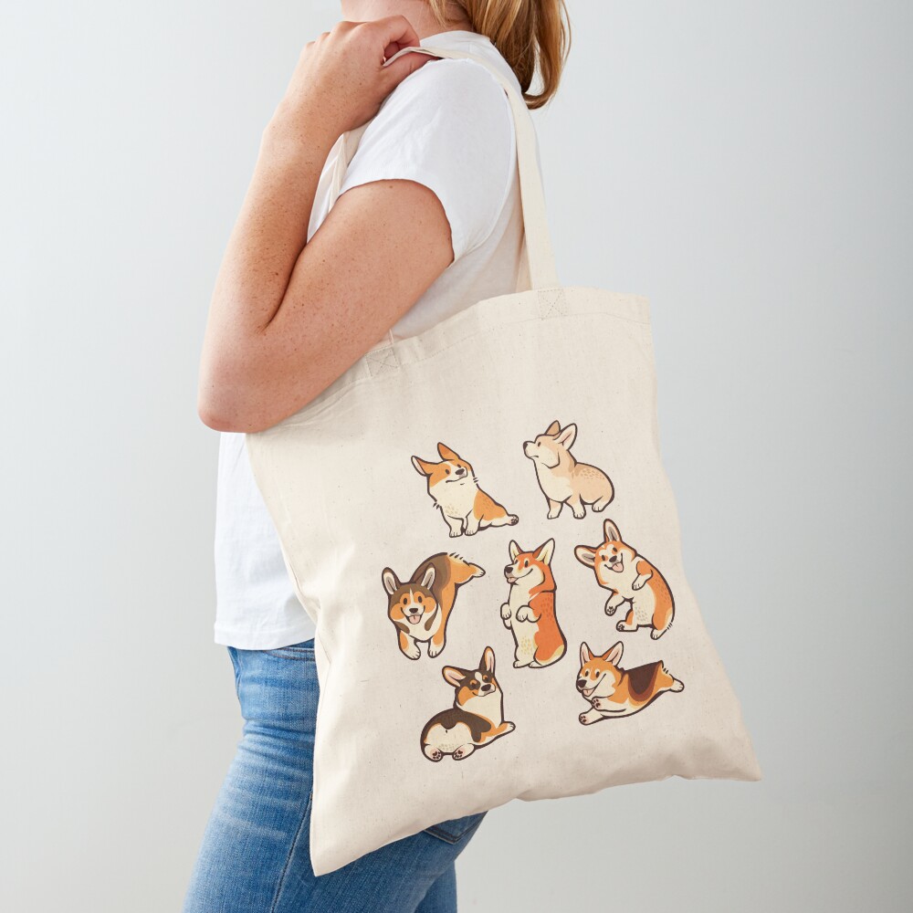 Jolly corgis in green Tote Bag