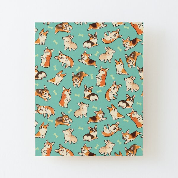 Jolly corgis in green Wood Mounted Print