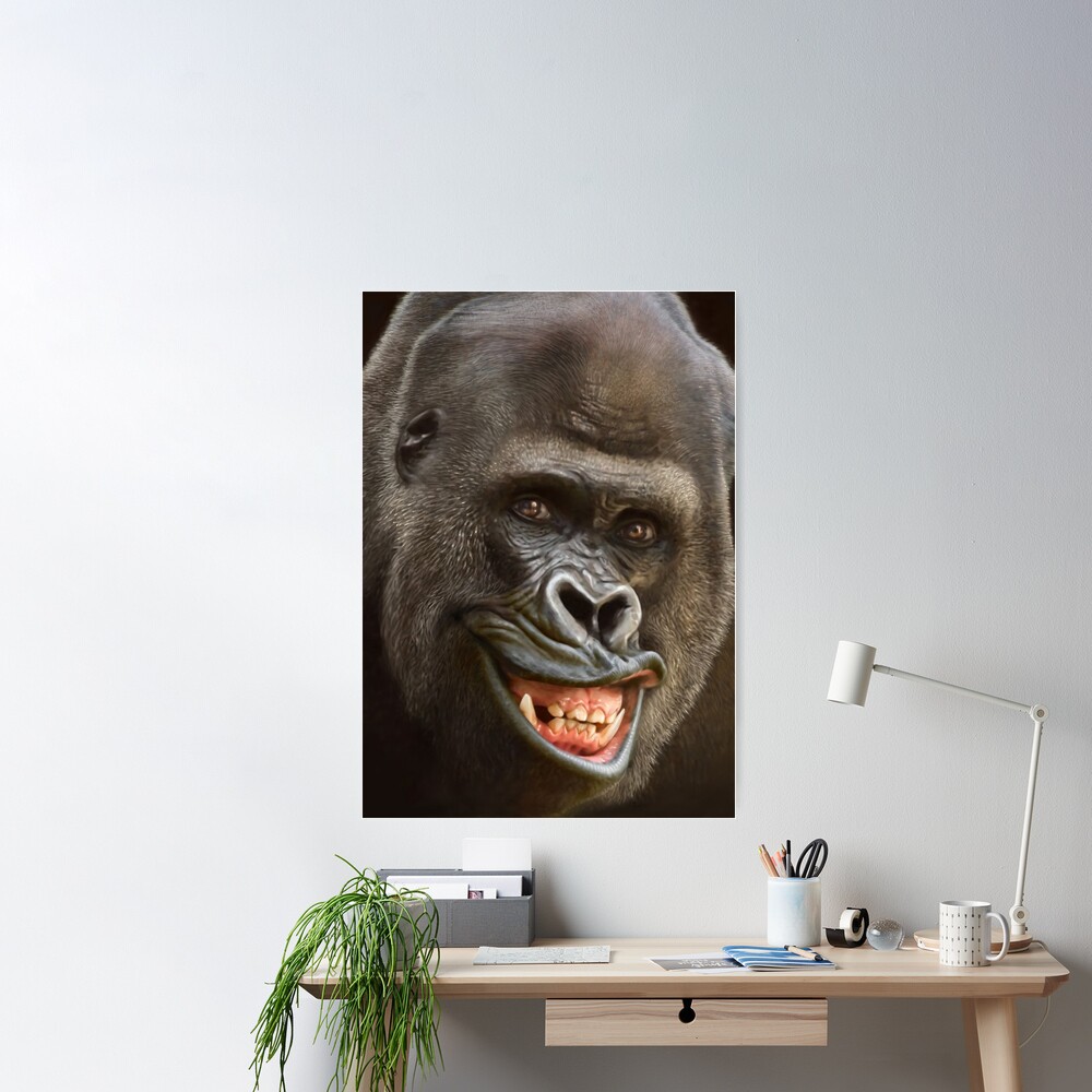 Albert Gorilla Painting by Stephen Fishwick Art Pictures Of Gorillas Poster  Primate Poster Gorilla Picture Paintings For Living Room Decor Nature Art  Print White Wood Framed Art Poster 14x20 - Poster Foundry