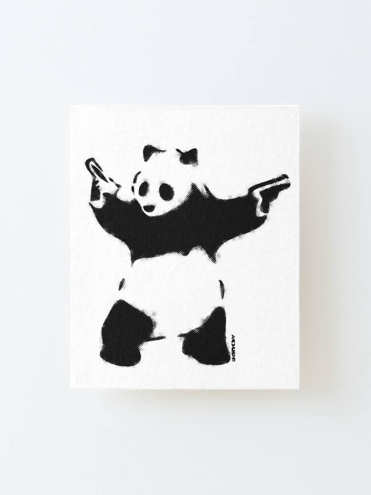 Banksy Panda Mit Schwarz Weiss Graffiti Strassenkunst Mit Waffen Und Banksy Signatur Auf Weissem Hintergrund Hd Hochwertiger Online Shop Aufgezogener Druck Von Iresist Redbubble