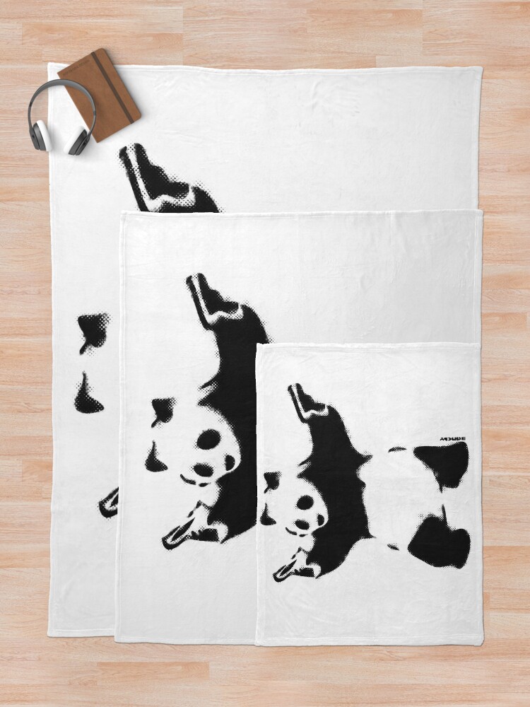 Alternate view of Banksy Panda with guns black and white Graffiti Street art with Banksy signature tag on white background HD HIGH QUALITY ONLINE STORE Throw Blanket