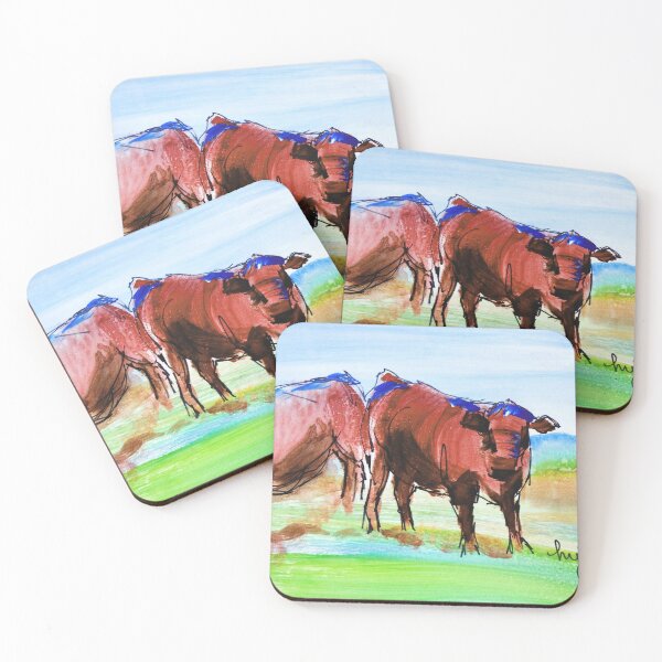 Item preview, En Plein Air Red Poll Cows Painting - Devon Landscape with Steer designed and sold by MikeJory.
