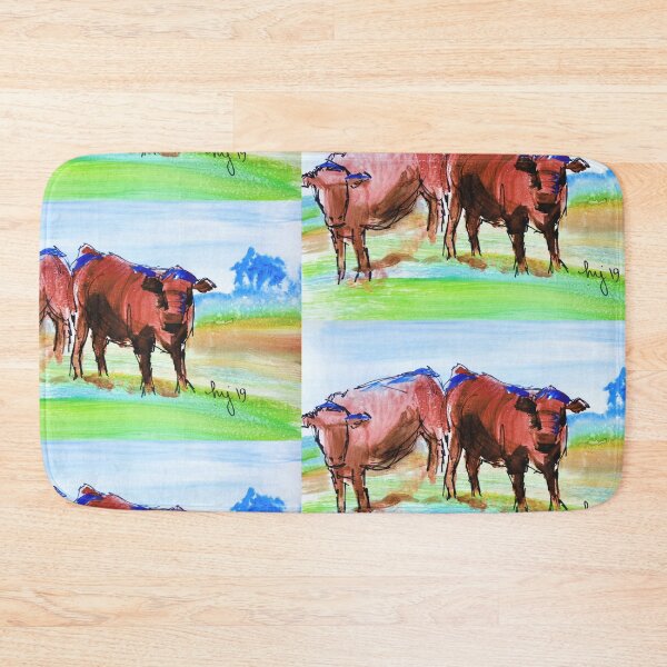 Item preview, En Plein Air Red Poll Cows Painting - Devon Landscape with Steer designed and sold by MikeJory.
