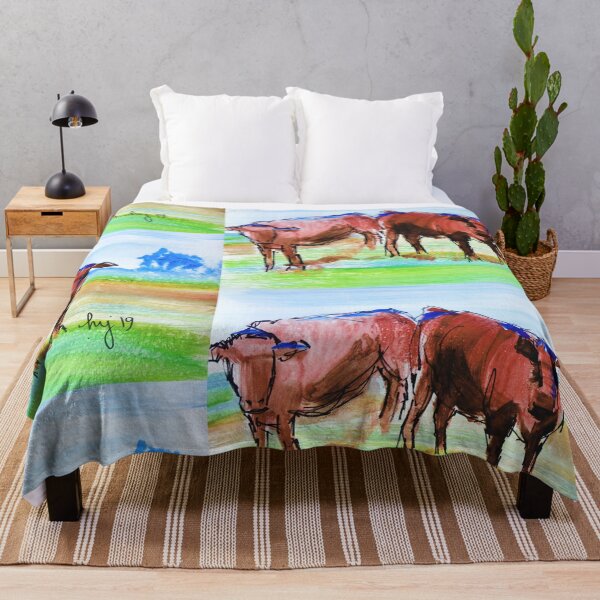 Item preview, En Plein Air Red Poll Cows Painting - Devon Landscape with Steer designed and sold by MikeJory.