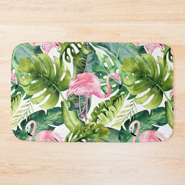 Item preview, Watercolor Pink Flamingo + Tropical Foliage Pattern designed and sold by PixDezines.