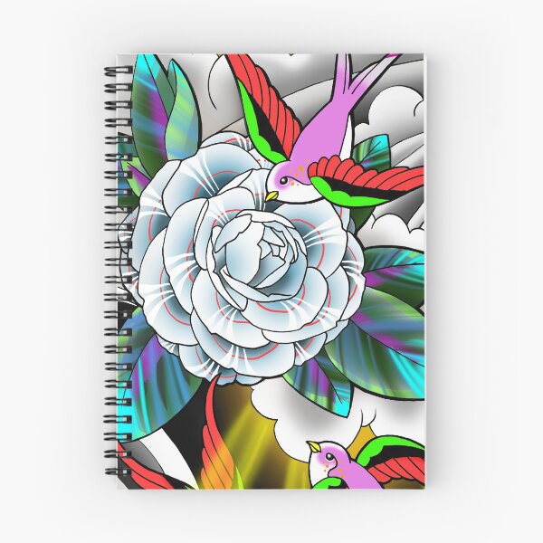 Artikelvorschau, 3 rosa Schwalben und eine weiße Rose entworfen und verkauft von ColorTime.