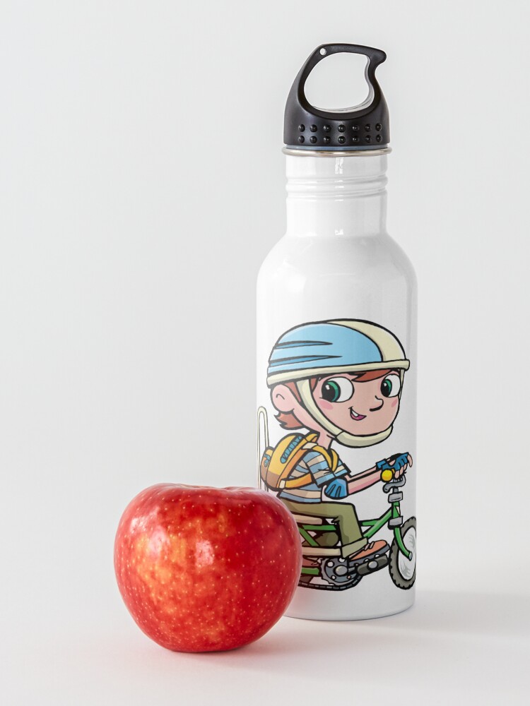 Alternate view of boy rides a boy's bike from the 80's Water Bottle