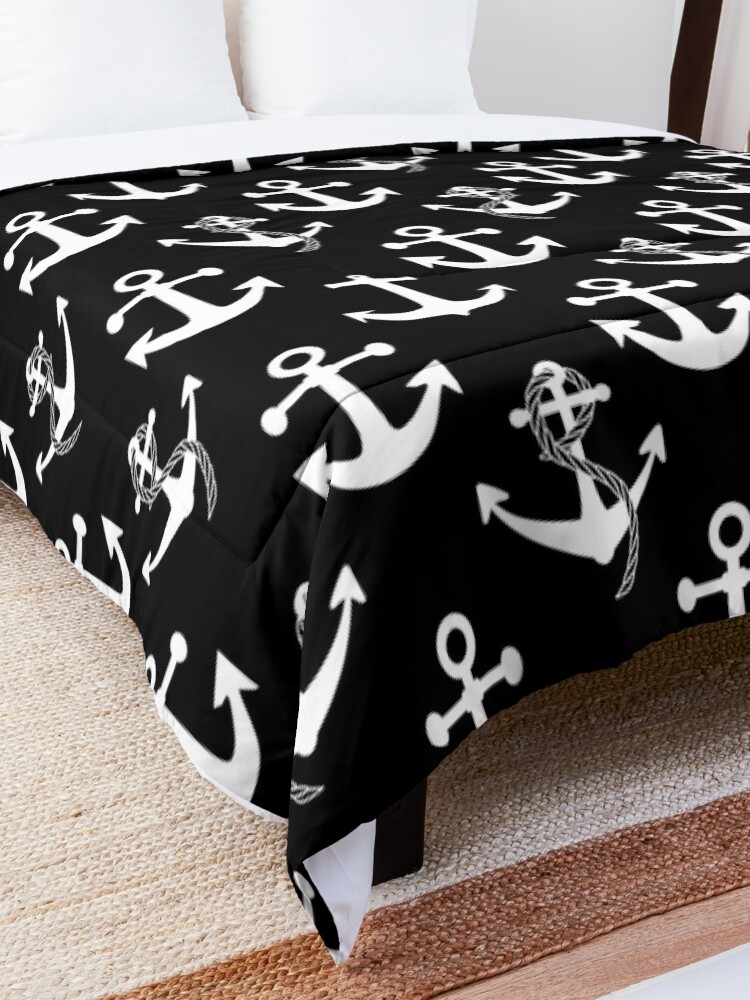 Alternate view of Black and White Nautical Anchor Pattern Comforter