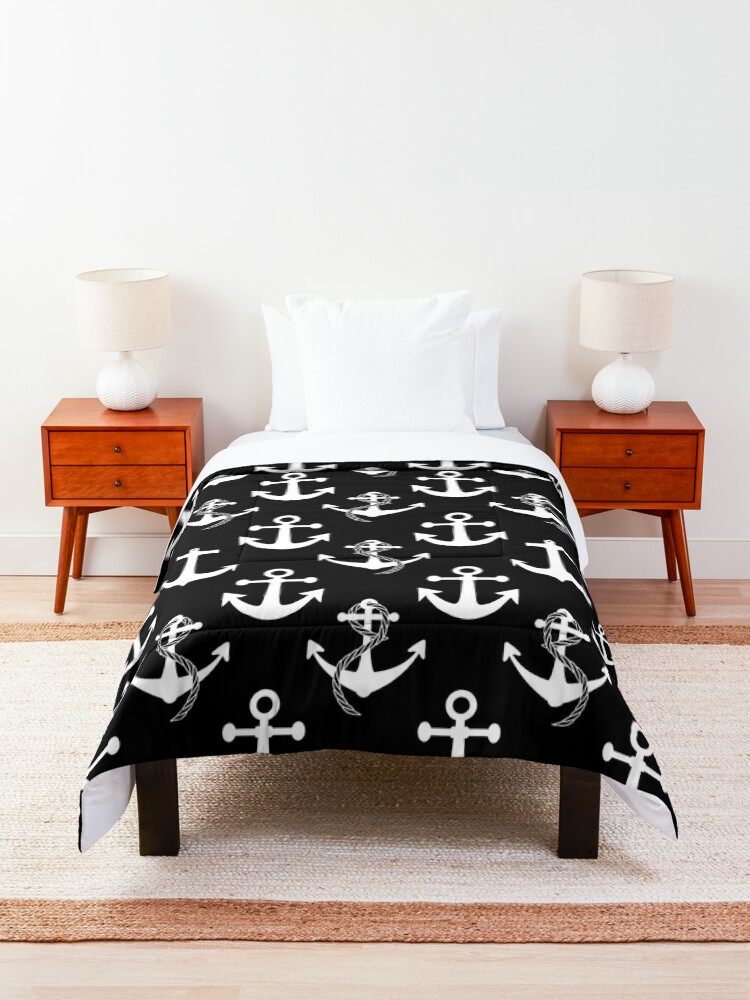 Alternate view of Black and White Nautical Anchor Pattern Comforter