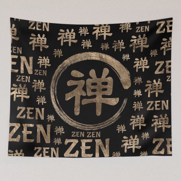 Item preview, Enzo Circle Zen symbol and word pattern on black designed and sold by k9printart.