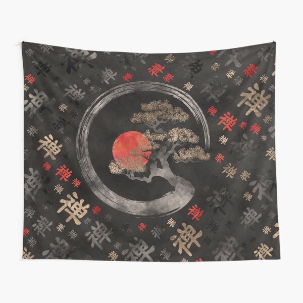 Item preview, Enso Circle Bonsai Tree on Zen Symbol pattern on black designed and sold by k9printart.