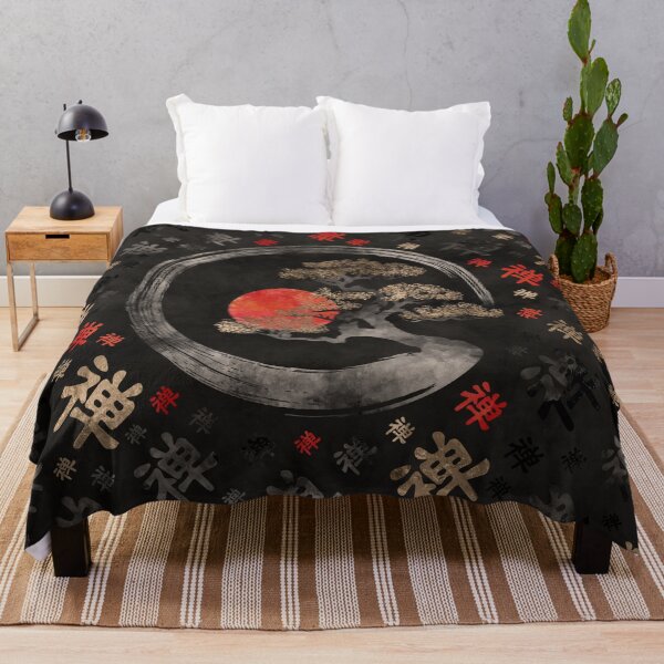 Item preview, Enso Circle Bonsai Tree on Zen Symbol pattern on black designed and sold by k9printart.