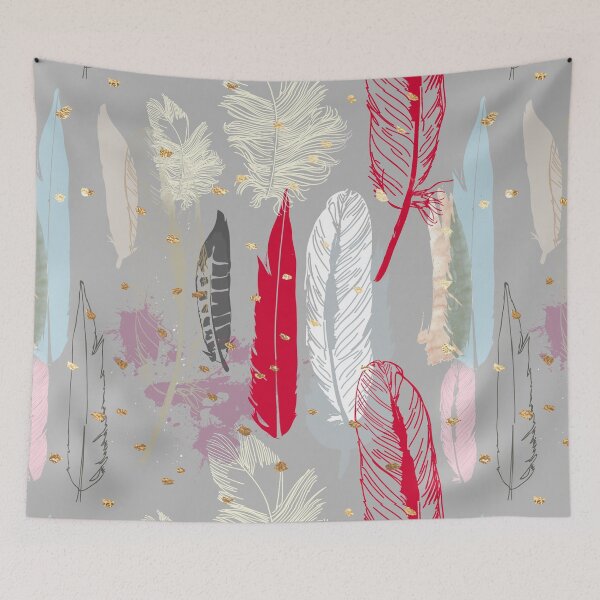 Item preview, Feathers Pattern, Red Pink, Blue Grey and Gold Specks designed and sold by PixDezines.