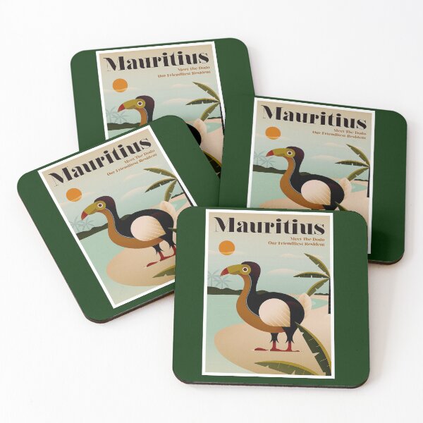 MAURITIUS; Vintage Travel and Tourism Print Coasters (Set of 4)