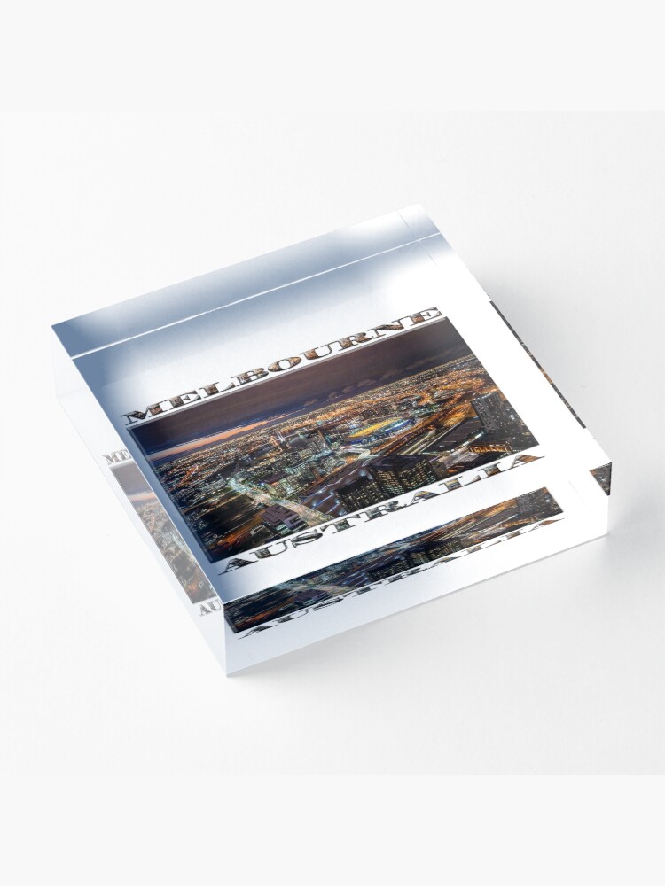 Alternate view of Melbourne at Night (widescreen poster on white) Acrylic Block