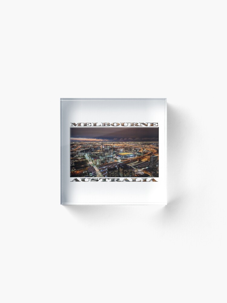 Alternate view of Melbourne at Night (widescreen poster on white) Acrylic Block